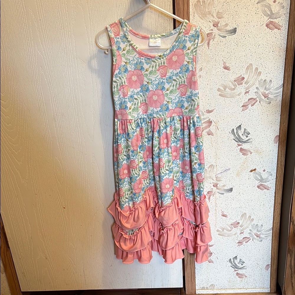 Floral Pink Sleeveless Kids Dress